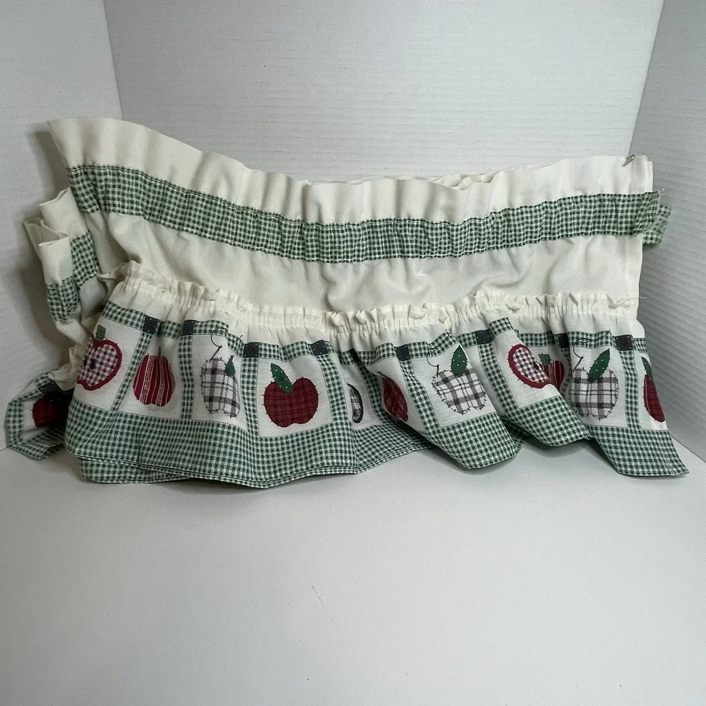 Vintage Apple Valance Short Curtain 4 Valances Green Red Farmhouse Country Cabin